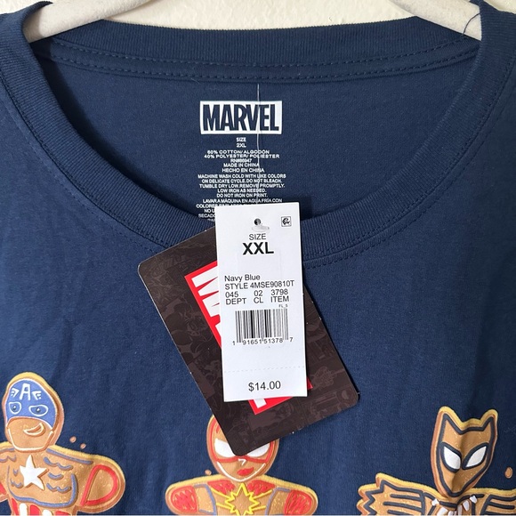 Men's Marvel Gingerbread Short Sleeve Holiday Graphic T-Shirt Navy Blue Size XXL - Picture 4 of 4